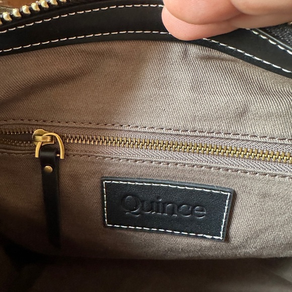 Quince Black Pebbled Leather Satchel with Gold Hardware - Picture 4 of 4